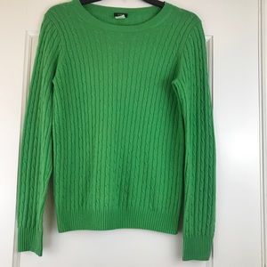 J CREW SWEATER GREEN WOOL CASHMERE CABLE KNIT S